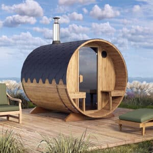 Outdoor Barrel Sauna S2V with Outside Seats for 4 People