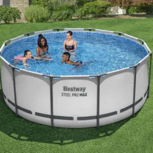 12ft x 48in Grey Round Steel Pro Max Above Ground Pool Set